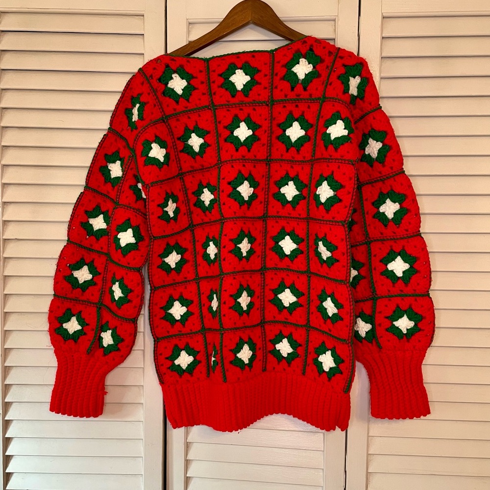 Hand Knit Crochet Granny Square Sweater